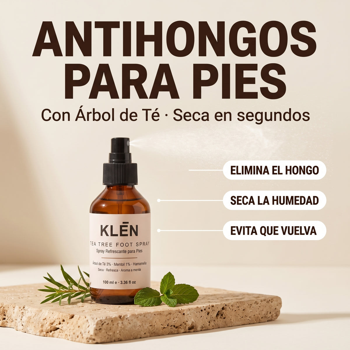 KLĒN Spray Antihongos para Pies con Árbol de Té